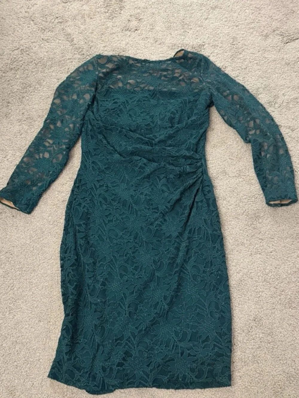 Ralph Lauren Lace Bodycon Formal Cocktail Dress Long Sleeve Teal Green Women's 8
